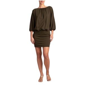 Trina Turk Bella Blouson Career olive green boat neck 3/4 dolman sleeve dress M